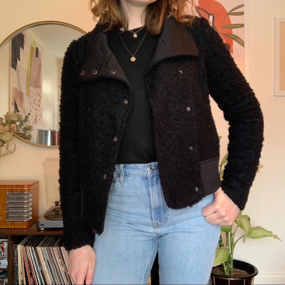black sherpa cropped motorcycle jacket